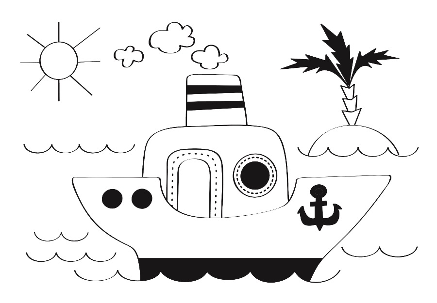 Детский рисунок для выжигания Кораблик