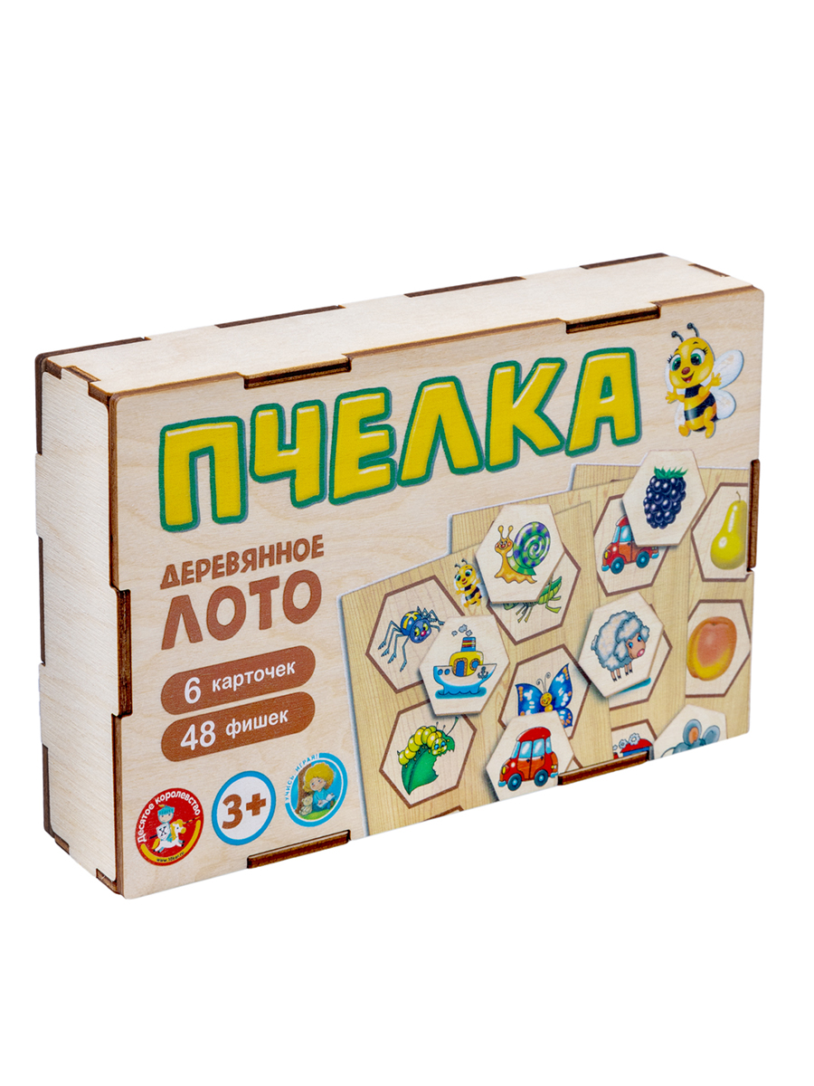 Лото с деревянными фишками «Пчелка» в деревянной коробке