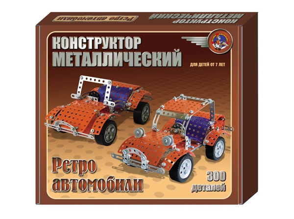 Металлический конструктор «Ретро-автомобили» 300 деталей и 2 модели сборки