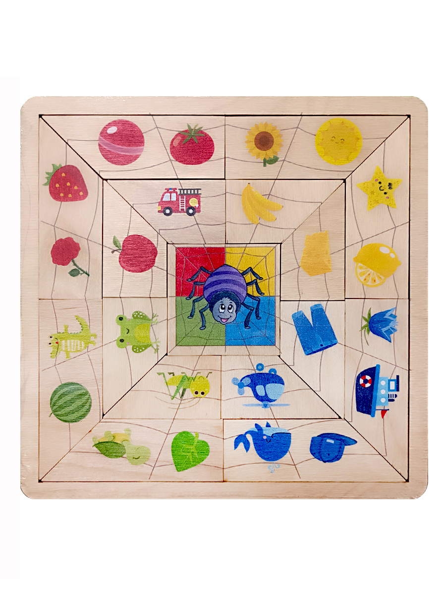 Развивающие пазлы из дерева для маленьких Паучок Цвета