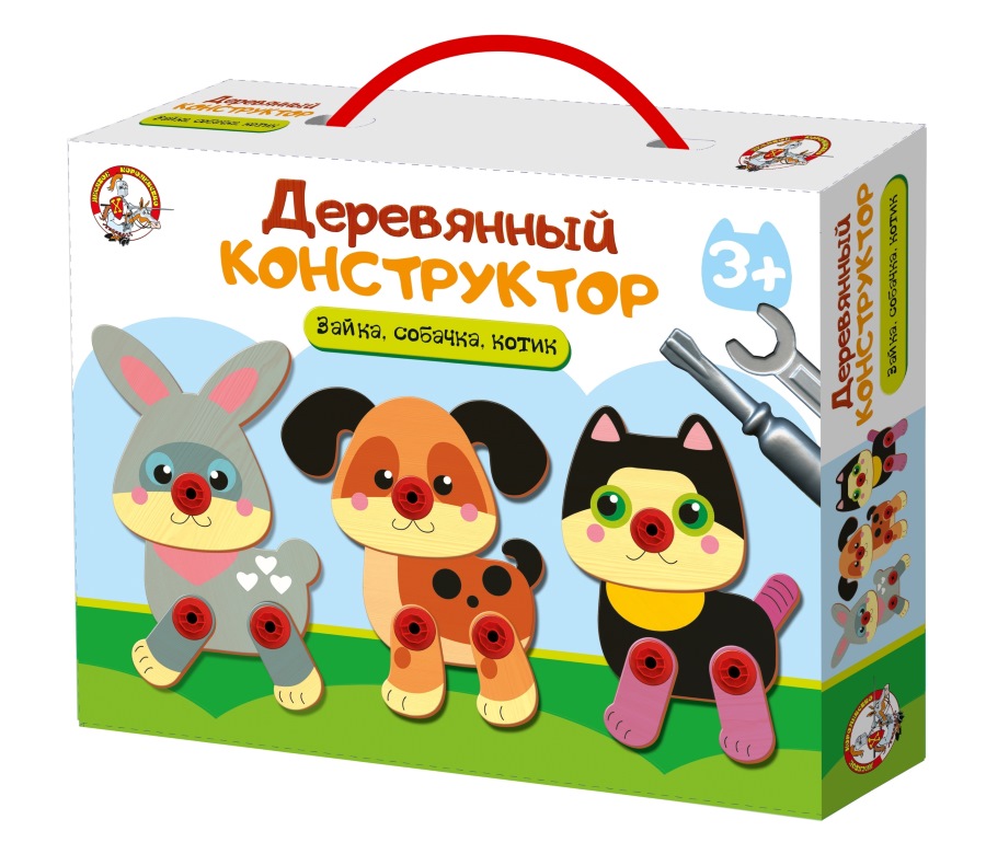 настольные деревянные конструкторы Зайка, собачка, котик