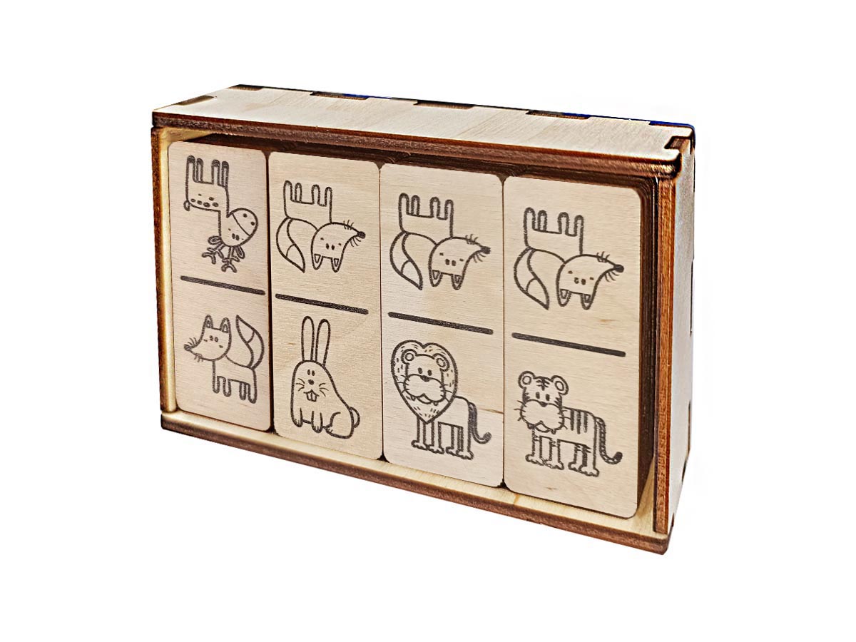 развивающее деревянное домино для детей Зверята