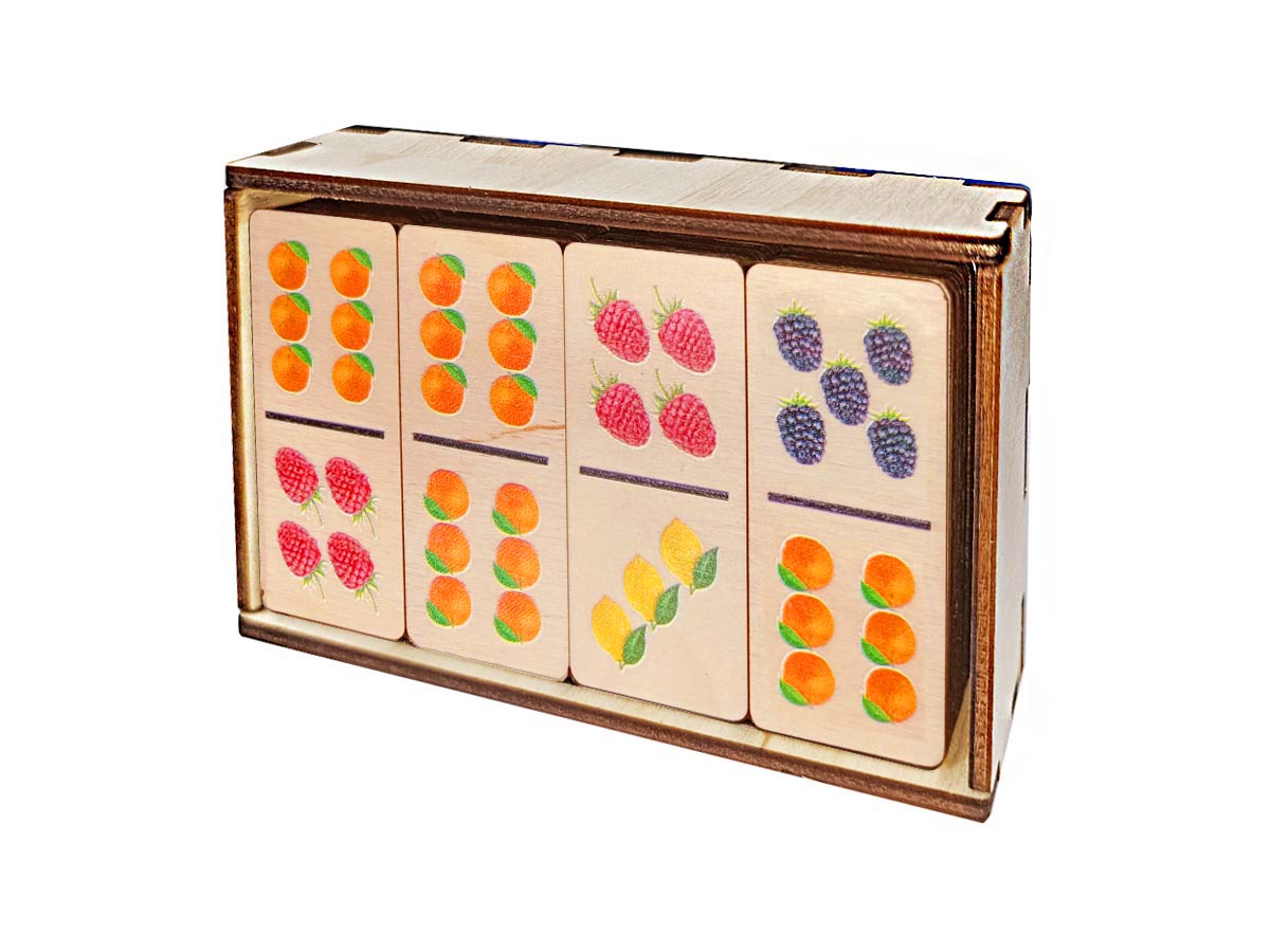 развивающее деревянное домино для детей Фрукты и ягоды