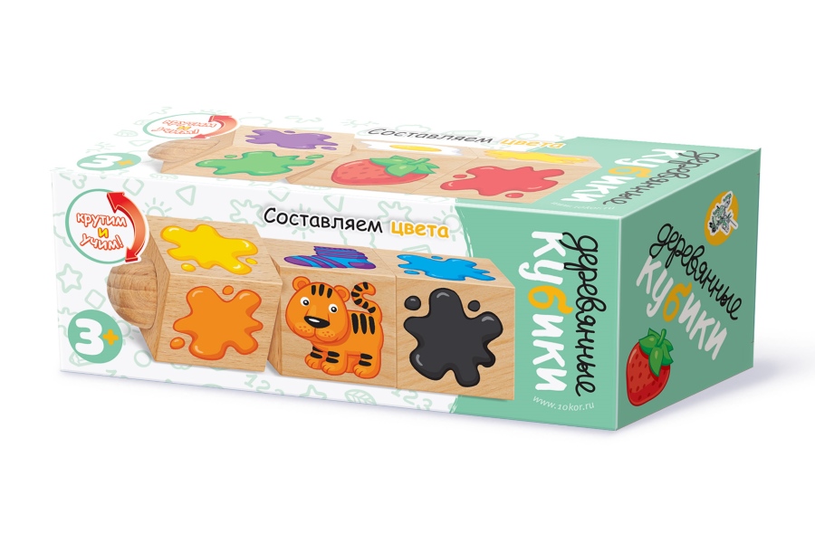 Детские обучающие кубики на оси из дерева Составляем цвета (9 штук)