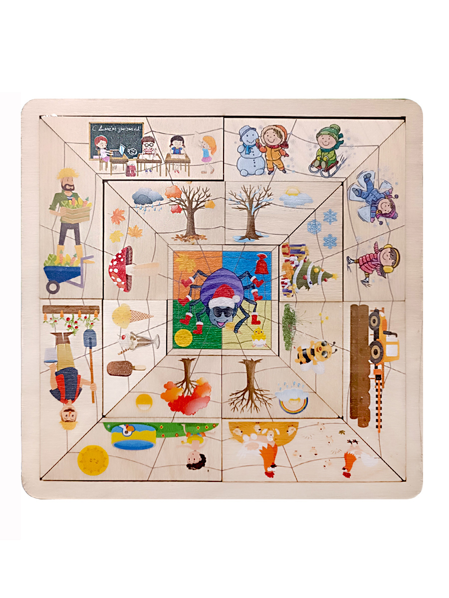 Развивающие пазлы из дерева для маленьких Паучок Времена года