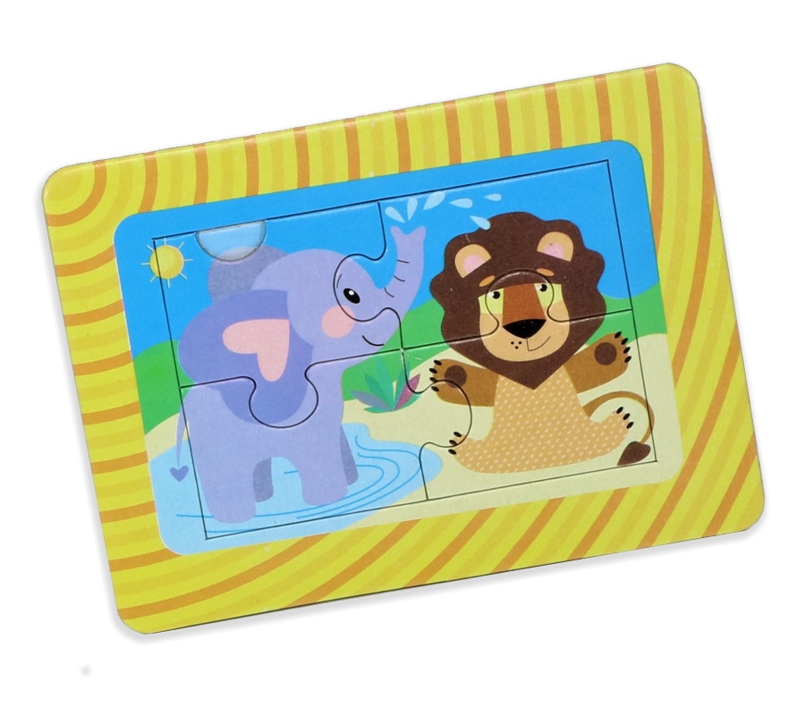 картонные пазлы в рамке Слоненок и львенок