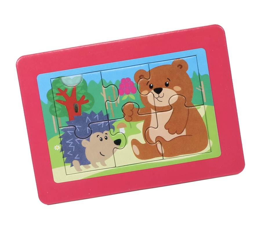 Пазлы в рамке для малышей 6 элементов Ежик и медведь